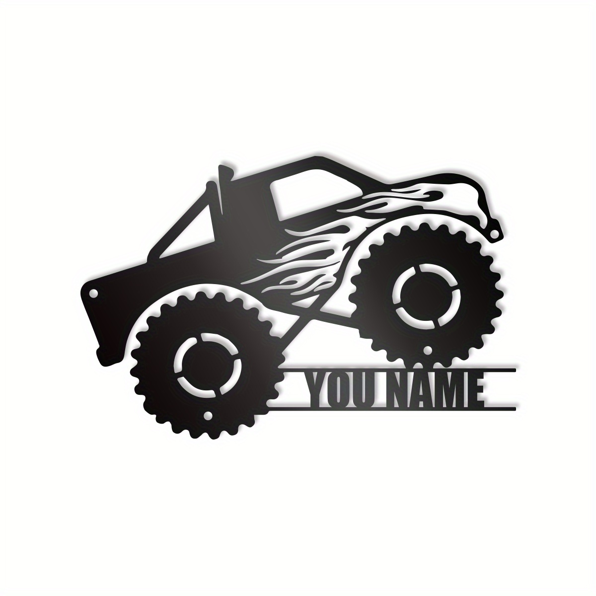 TEMU 1pc Of Personalized Metal Wall Art Featuring A Monster Truck Driver, Designed With Fire Flames, Perfect For Off-road Vehicle Enthusiasts. Ideal