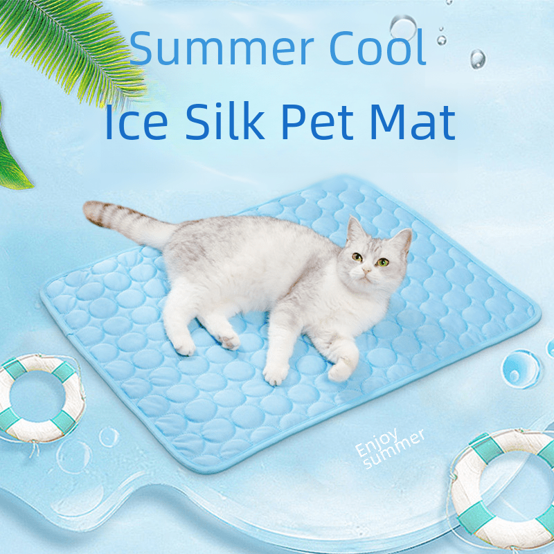 

Summer Cooling Pet Ice Silk Mattress For Dogs, Cotton Filled, Rectangular Plush Pad For Small To Medium Breeds