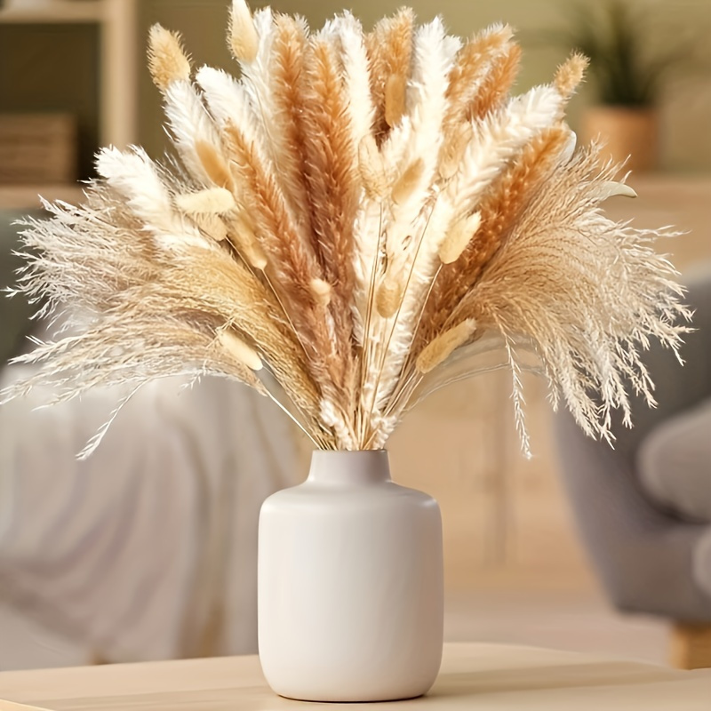 

60pcs Artificial Pampas Grass Bouquet - Faux Bamboo Reed Flowers For Home Decor, Wedding, Photography Props, Mother's Day, Graduation, Juneteenth, 4th Of July & Holiday Vase Arrangements