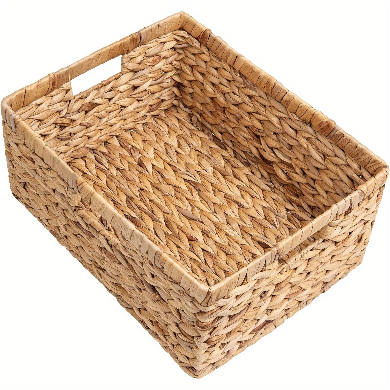 

Paniers de rangement en jonc de mer 1-Pack, Corbeilles de rangement ouvertes en osier rustique avec poignées, Panier tissé à la main empilable pour la maison et le bureau