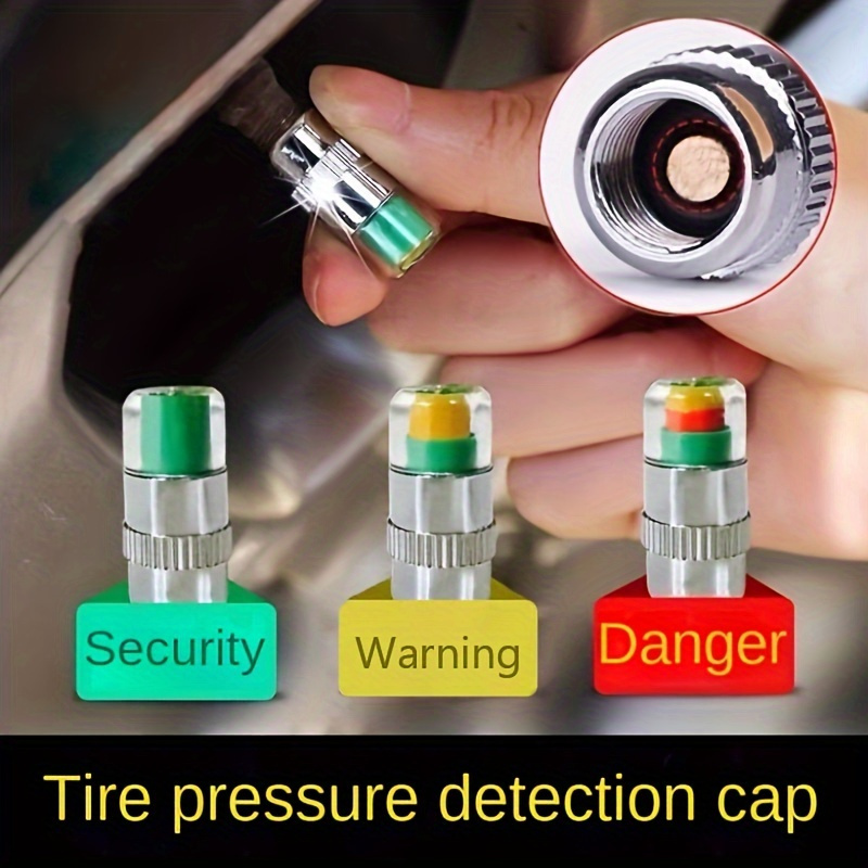 

4pcs Tire Pressure Monitoring Cap, Tire Pressure Pen, Car Tire Pressure Monitor, Valve Nozzle, Warning Cap, Tire Pressure Meter, Automotive Tools