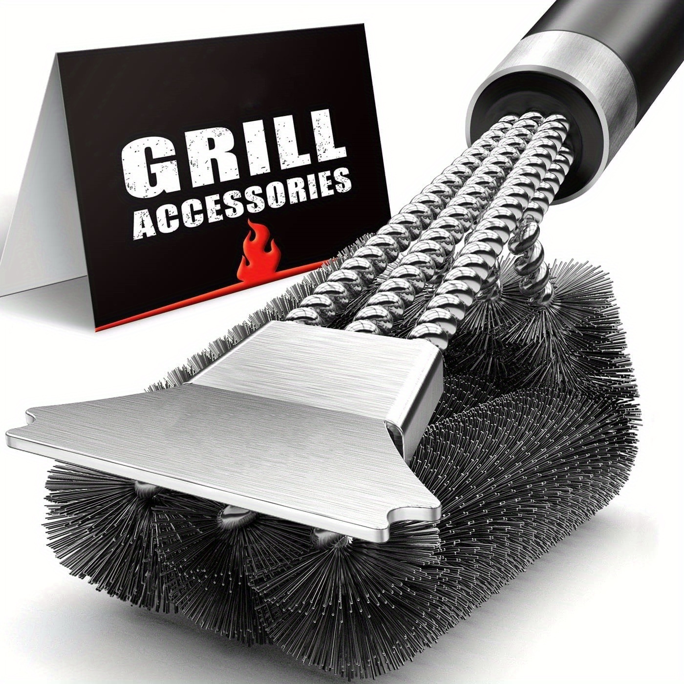 

Heavy-duty Bbq Grill Brush With Scraper - 3-in-1 Stainless Steel Cleaning Tool For Outdoor Cooking