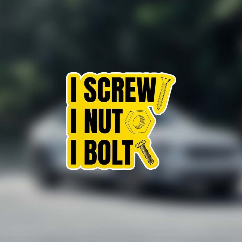 

I Screw I Nut I Bolt Yellow Cartoon Vinyl Decal - Waterproof Self-adhesive Sticker For Water Bottle, Laptop, Hardhat, Car - Single Use, Plastic/glass/metal/ceramic Compatible