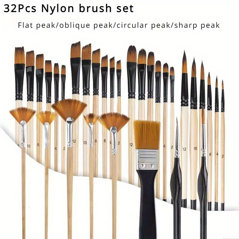 

32pcs Paint Brush Set, , Nylon Bristles With Round, Filbert, Flat, Fan, Angle, Fine Detail Brush, Suitable For Artists And Beginners For Acrylic Painting, Oil, Watercolor