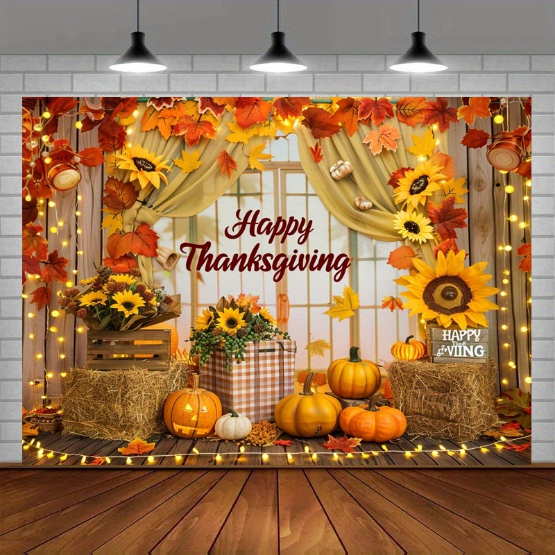 

1pc Thanksgiving Backdrop Banner Polyester - Autumn Pumpkin And Sunflower Harvest Theme Party Decoration, Thanksgiving Turkey Photo Booth Backdrop, Fall Festival No Power Needed Wall Decor Banner