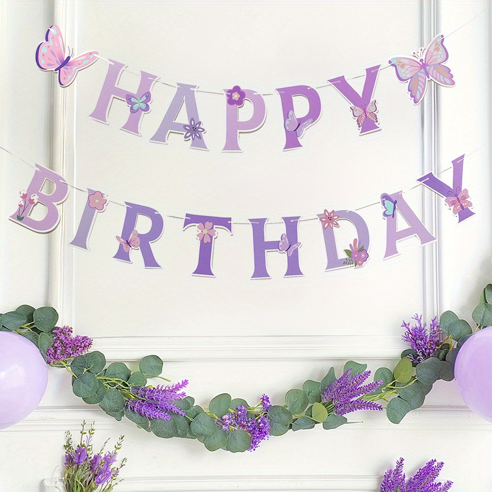 

Butterfly Themed Happy Birthday Paper Banner - Banner For Party Decorations - Perfect For Birthday And Baby Shower Celebrations - No Electricity Needed