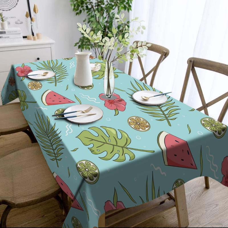 

1pc Watermelon & Green Leaf Print Tablecloth - Stain-resistant, Durable Polyester For Indoor/outdoor Dining & Parties - Washable, Perfect For All Seasons