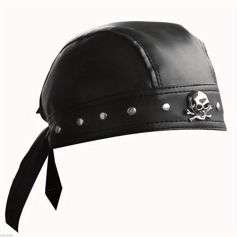 

Motorcycle Bike Bandana Cap, Retro Punk Rivet Leather Tie Hat, Pu Leather Adjustable Helmet Liner, Accent - 60cm/23.6in