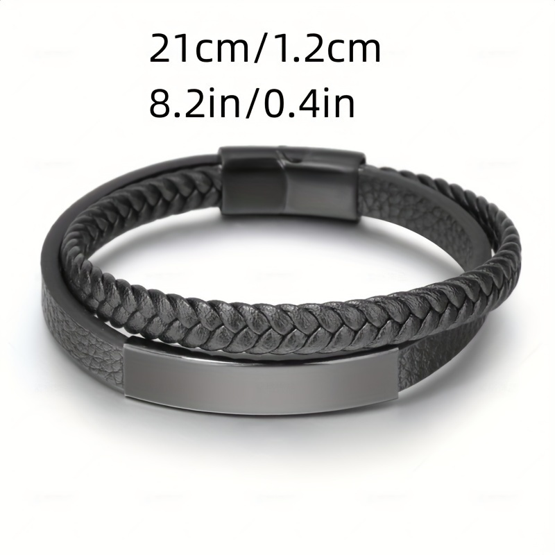 

1pc Fashionable Multi-layer Braided Pu Leather Bracelet, Men's Retro Punk Magnetic Clasp, For Festival Gift And Daily Wear
