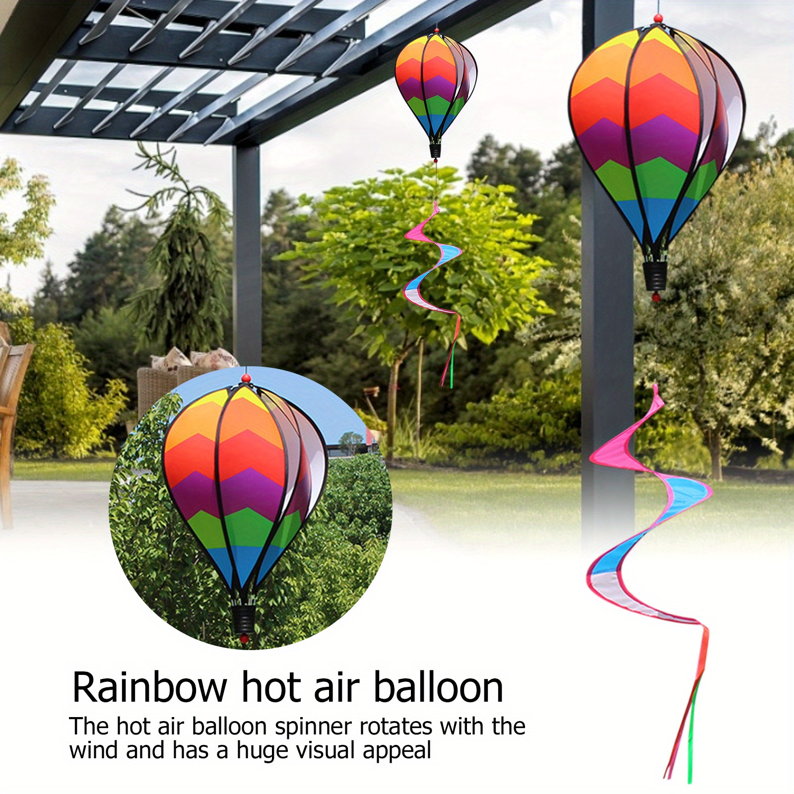 

Rainbow Hot Air Balloon Wind Spinner - Vibrant Outdoor Garden & Yard Decor, No-power Needed, Durable Polyester