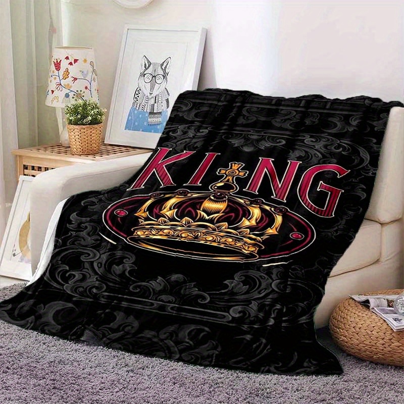 

King Crown And Flames Design Soft Polyester Blanket - 100% Polyester Square Throw For Sofa, Bed, Picnic, And Casual Use - Large Size, Chemical Hazard Symbol Art Print, Cozy And Comfortable