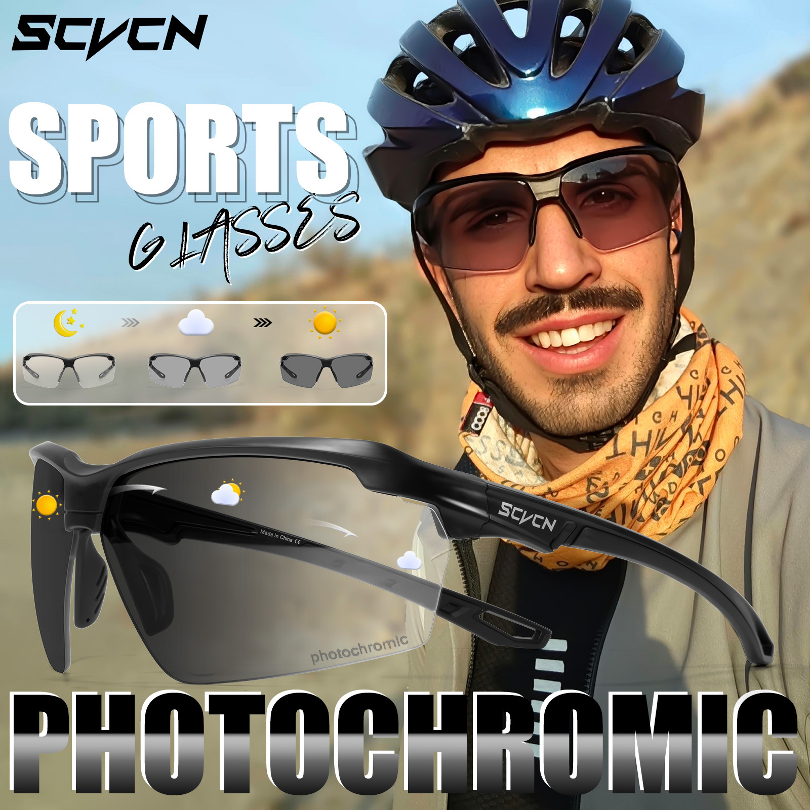 

Scvcn Photochromic Cycling Glasses: Lightweight Tr Frame & Pc Lens For Men & Women - Adjustable For All Head Sizes