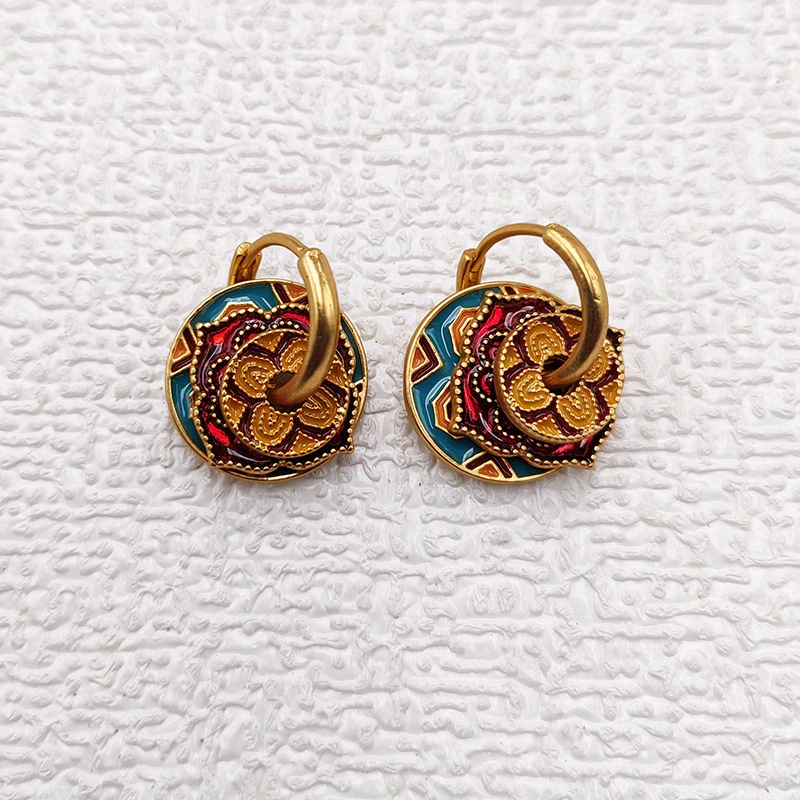 

1 Pair Retro & Elegant Style, Alloy Enamel Drop Oil Ear Clips, Vintage Ethnic Earrings, Elegant Daily Commute Fashion Accessory, Festive, Birthday Gift