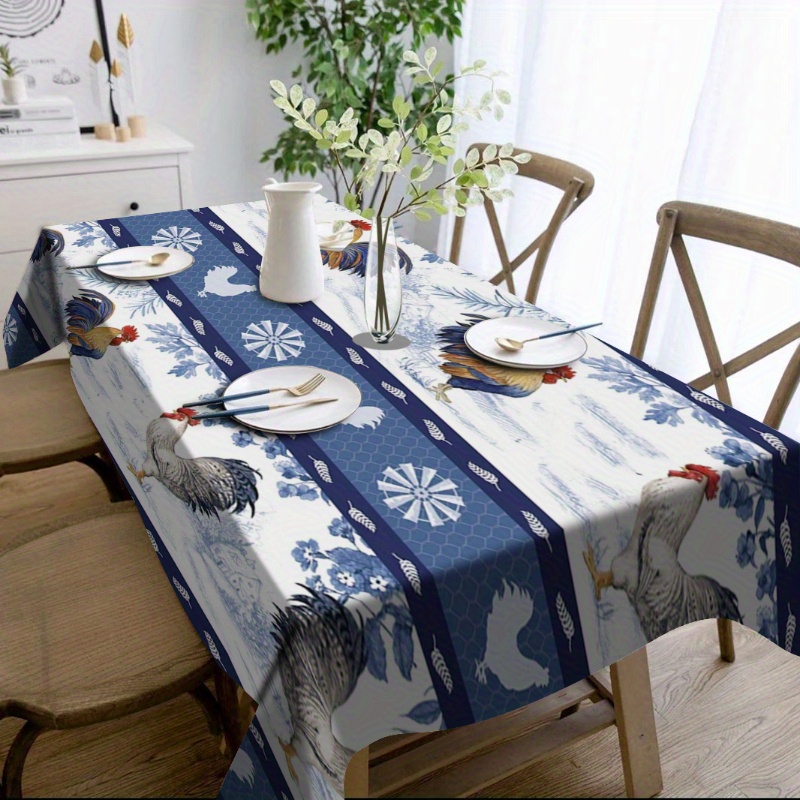 

multi-use" 1pc Rooster Print Tablecloth - Versatile, Washable & Dustproof For Home, Kitchen, Parties, Picnics & Holidays