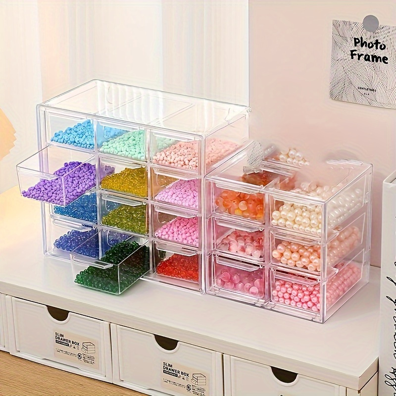 1pc Transparent Bead Storage Box With Drawers - Desktop Jewelry ...