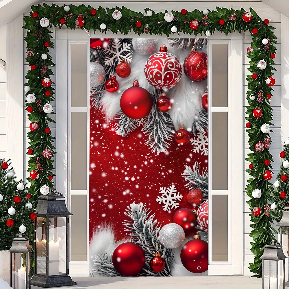 

Merry Christmas Door Banner - 35.4" X " Polyester Cover With Tree & Ornament Design, Indoor/outdoor Holiday Decor