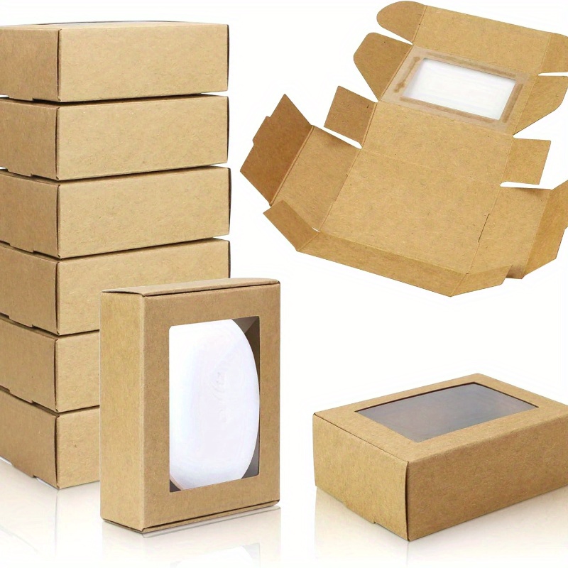 

50pcs Brown Paper Gift Boxes With Clear Windows - Ideal For Bakery, Candy, Chocolates, Jewelry & Handmade Soaps - Weddings, Birthdays, Parties & More