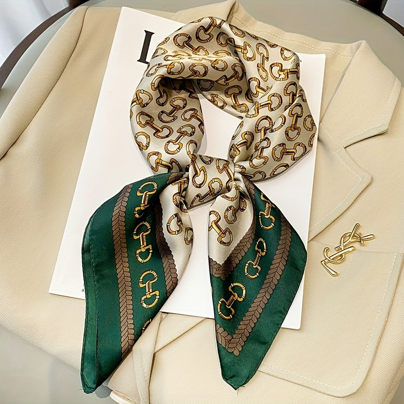 

26.77in Elegant Printed Square Scarf, Silk-like Neck Scarf, Professional Attire Shirt Accessory, Casual Style Versatile Dress-up Kerchief