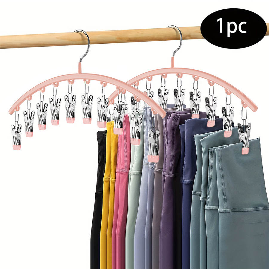 

Stainless Steel Pants Hanger With 10 Clips And 360° Swivel Hook For Leggings, Jeans, Shorts, Space-saving Organizer For Closet, Wardrobe, Home, Dorm, Travel - 1pc