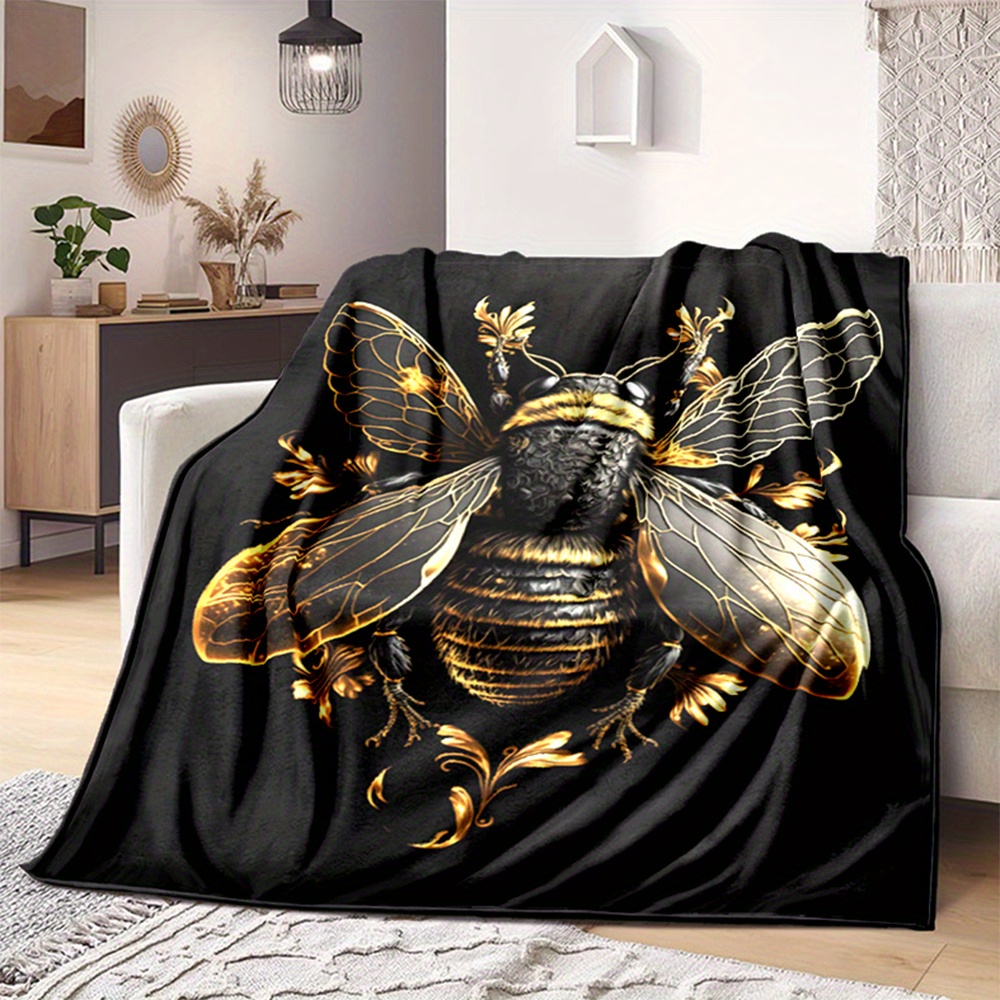 

Golden Bee Flannel Blanket - Soft Warm Polyester Throw For Couch, Sofa, Bed, Office, Car, And Camping - Cozy Insect Print Multipurpose Gift For All Seasons - Large Size With Area Over 2.16m²