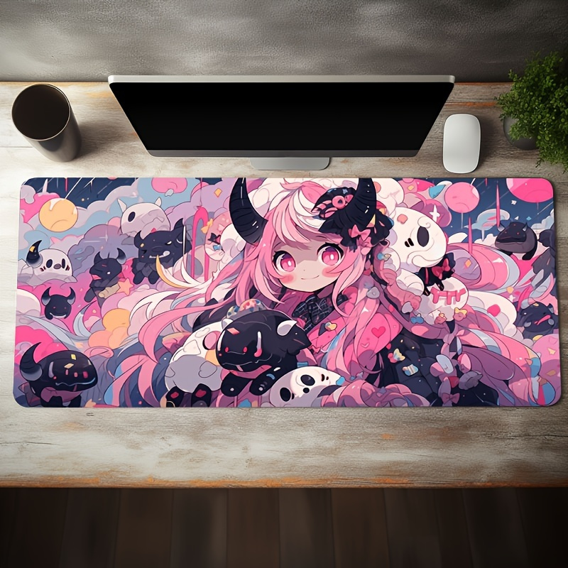 

Cute Pink Anime Girl Large Game Mouse Pad, Computer Hd Desk Mat Keyboard Pad, Natural Rubber Non-slip Office Mousepad, Table Accessories, As Gift For Boyfriend/girlfriend, 35.4x15.7in