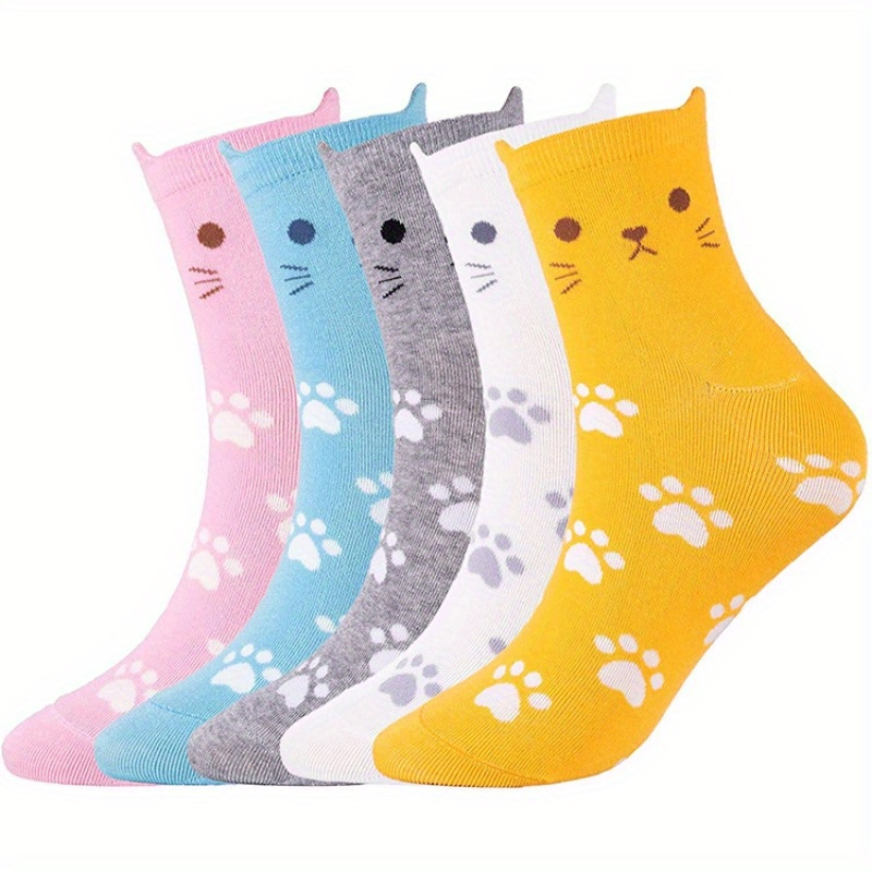 

5 Pairs Pattern Knitted Crew Socks, Thickened Comfy Breathable Soft Crew Socks