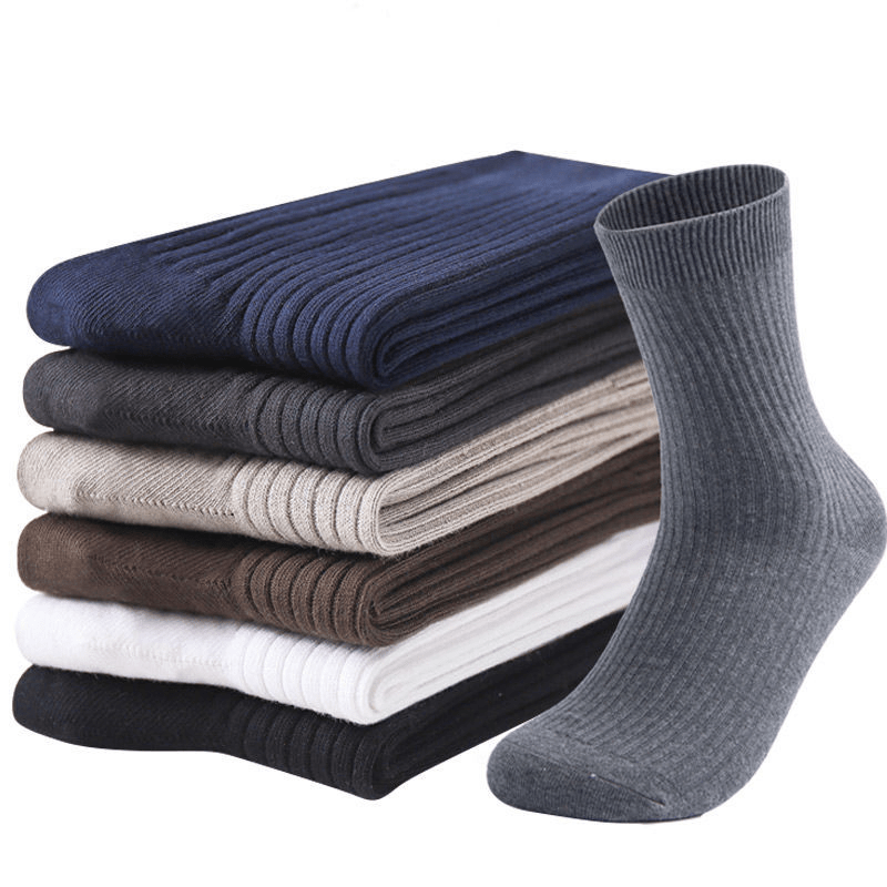 

5pairs Men's Long Tube Sweat Absorption Versatile Vertical Stripe Pure Black Business Socks