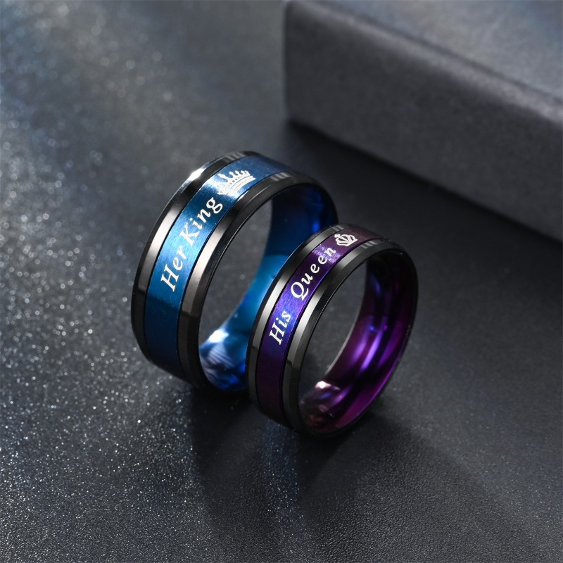 

His & Her King And Queen Titanium Steel Rings, European Style Creative Anniversary/birthday Couple's Band, Retro-style Festive Party Accessory, Multiple Sizes Available