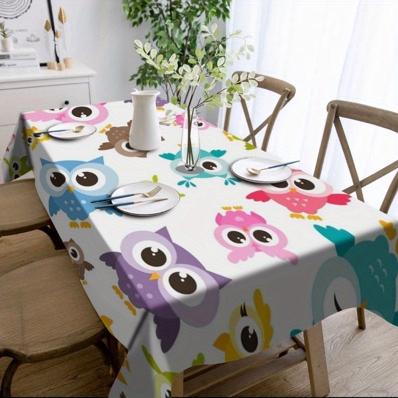 

Jit Cute Owl Print Tablecloth, Polyester Machine Washable Waterproof Table Cover, Reusable Home Kitchen Dining Decor, Party Supplies For All Seasons - Mixed Colors