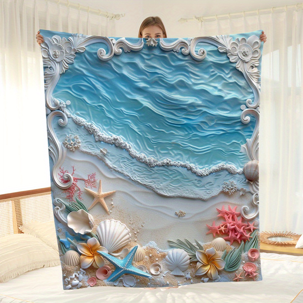 

Seashell Decorative Fleece Throw Blanket - Beach Scene, Soft & Warm, Perfect For Home Decor, All Seasons