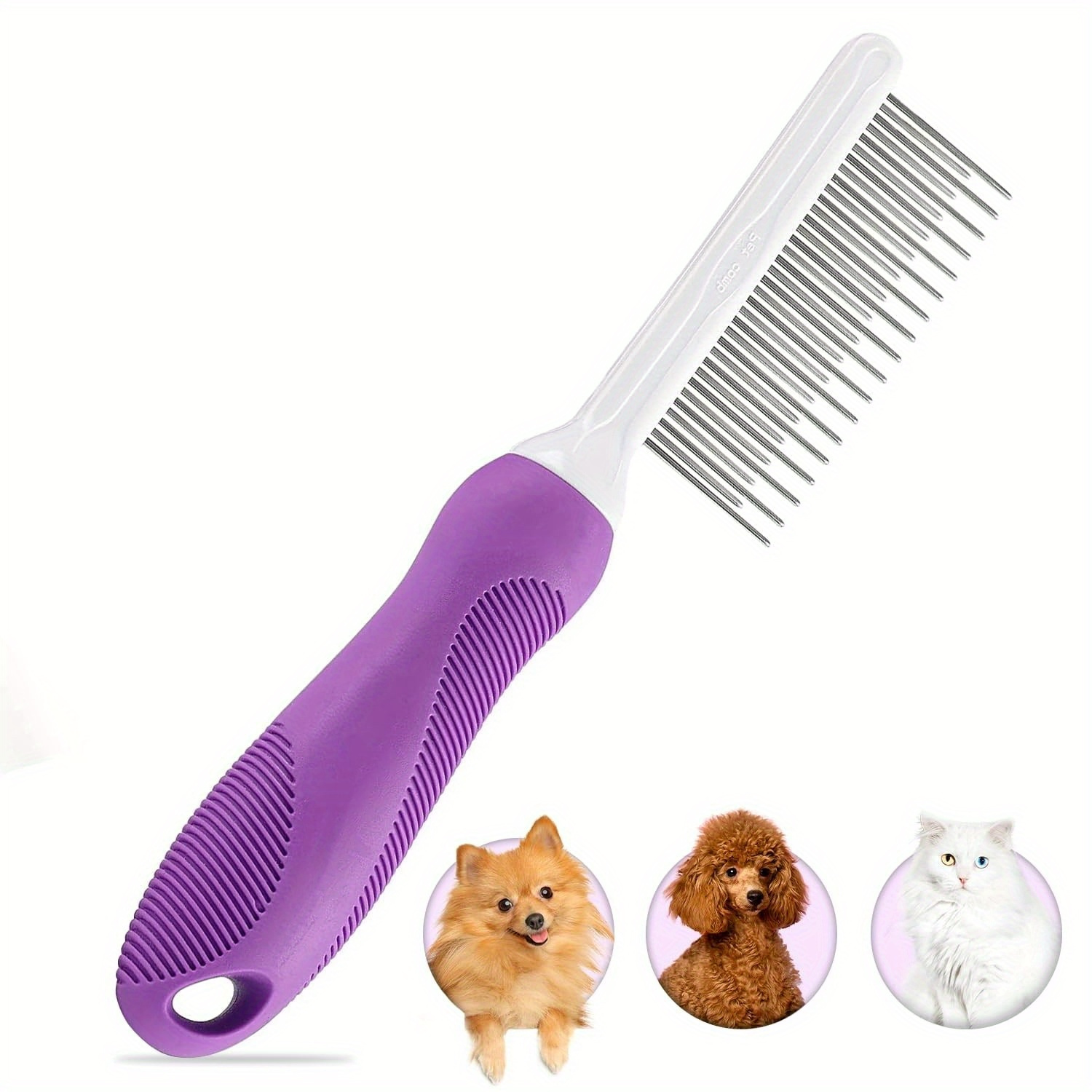 

2-in-1 Pet Grooming Comb - Stainless Steel Detangler With Long & Short Teeth For Dogs And Cats, Non-slip Handle, Ideal For All Hair Types, Pet Hair Comb, Detangling, Stainless Steel, Grooming