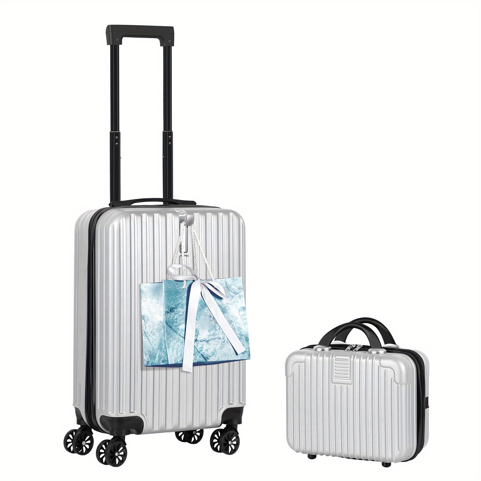 TEMU Carry On Luggage 20 Inch Suitcase Set 2 Piece With 14" Cosmetic Case, Hardside Carry On Suitcase 22x14x9 Airline Approved With Combination Lock & Spinner Wheels (20-inch, Silvery )