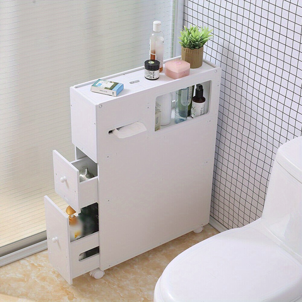 

Bath Bathroom Toilet Slim Floor Cabinet Storage Cupboard Save Space & 2 Drawer