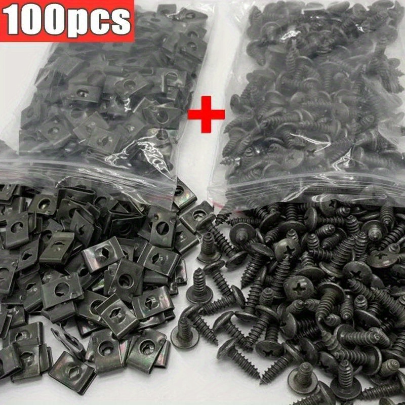 

50pcs Mixed U-type Clip Screw Fastener Set For Car And Motorcycle Body Parts - Anti-rust Protection Clips With Screws