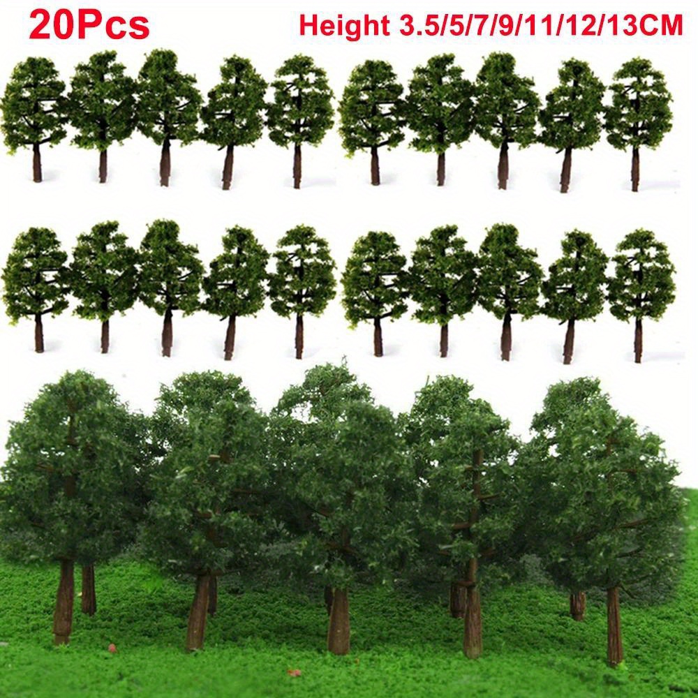 

Miniature Trees Model Kit For Diy Landscape & Scenery - 20pcs, High-quality Plastic, Perfect For Train Railroad Layouts, Architecture & Building Models, Green, Sizes 3.5-13cm