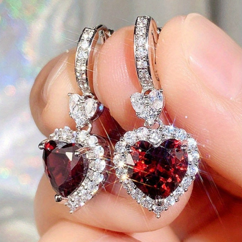 TEMU A Stunning Set Of Heart-shaped Earrings That Shine Beautifully, Ideal As A Gift For Women At A Wedding Celebration Or For Valentine's Day