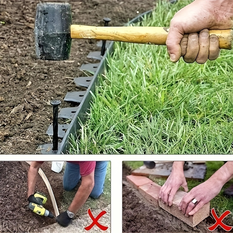 

Easy-install 393.7" Garden Border Barrier - Durable Pe Plastic Lawn Edging With 30 Solid Anchoring Pegs For Landscape Separation