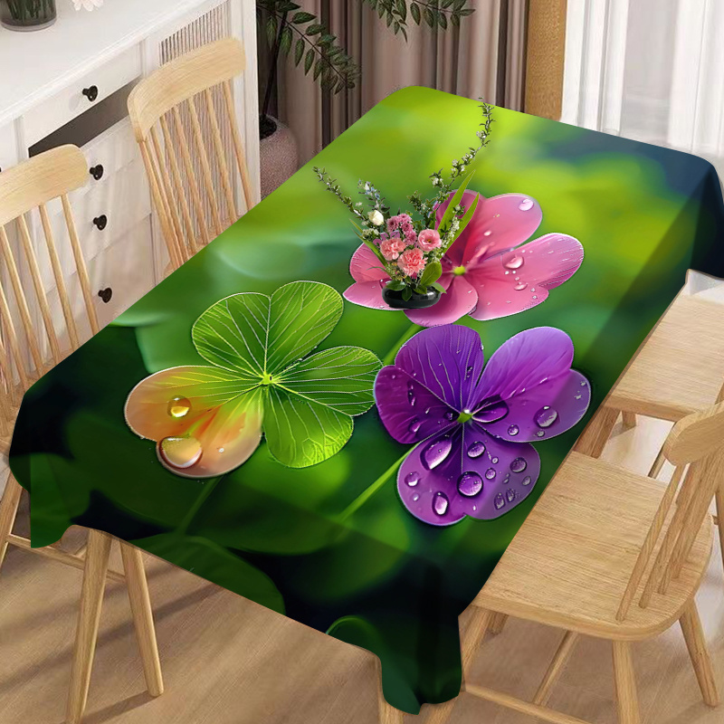 

Rectangle Lucky Clover Print Tablecloth - Polyester Machine Woven, Waterproof, Stain Resistant, Oil-proof, And Heat-resistant Dining Table Cover For Home, Restaurant, Party, And Multiple Occasions