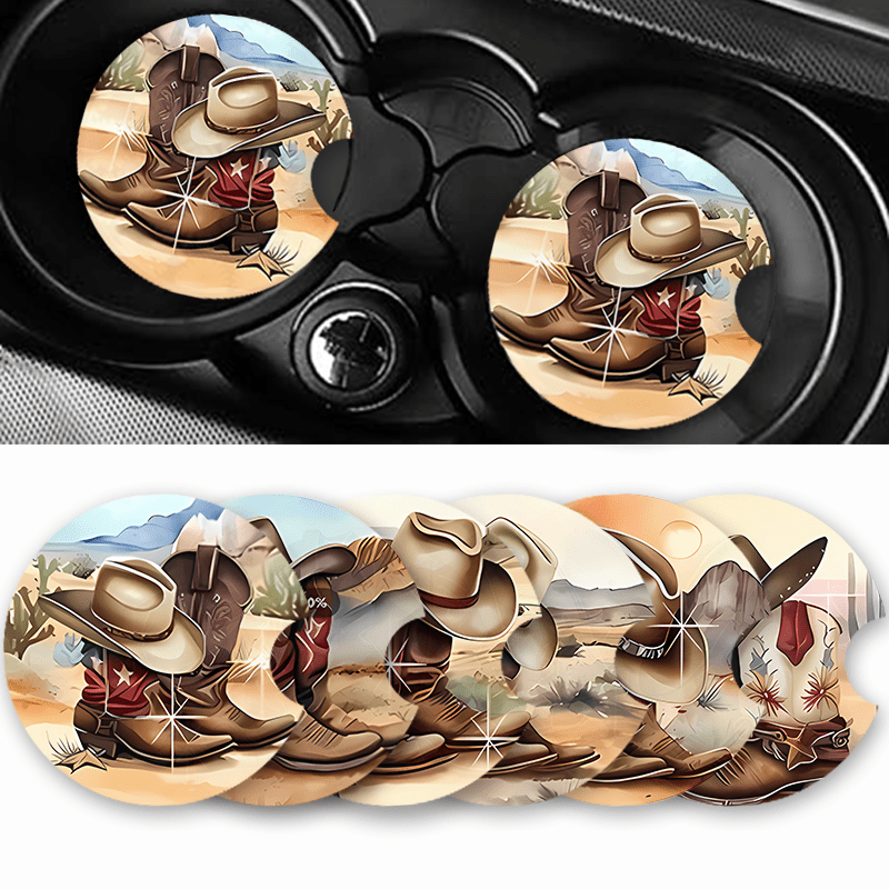 

2pcs Western Denim Boots Acrylic Car Cup Coasters - 2.75" With Finger Notch, Waterproof & Heat-resistant, Stylish Auto Interior Accessories For Men & Women