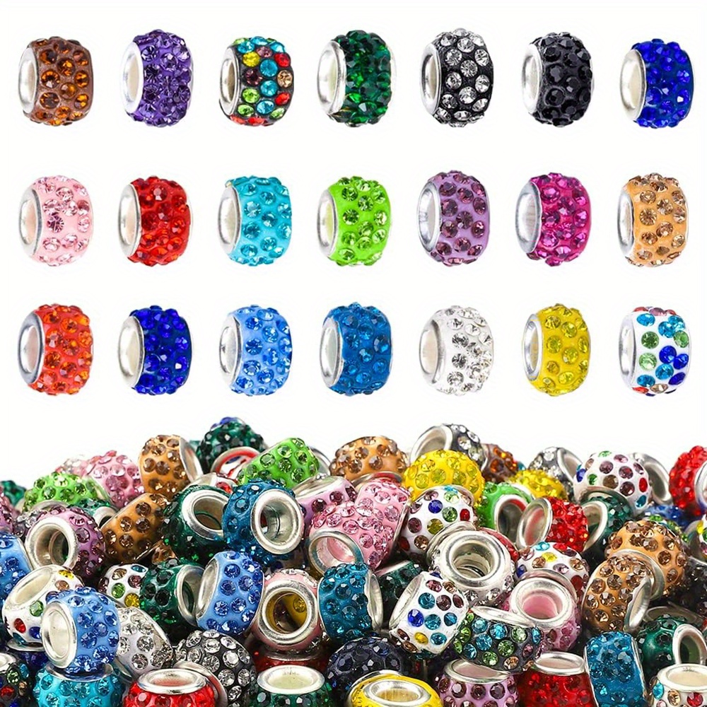 

200 Pieces Rhinestone European Beads Crystal Charm Beads With Large Hole Rhinestone Spacer Beads For Diy Bracelet Earring Necklace Crafts Making Supplies