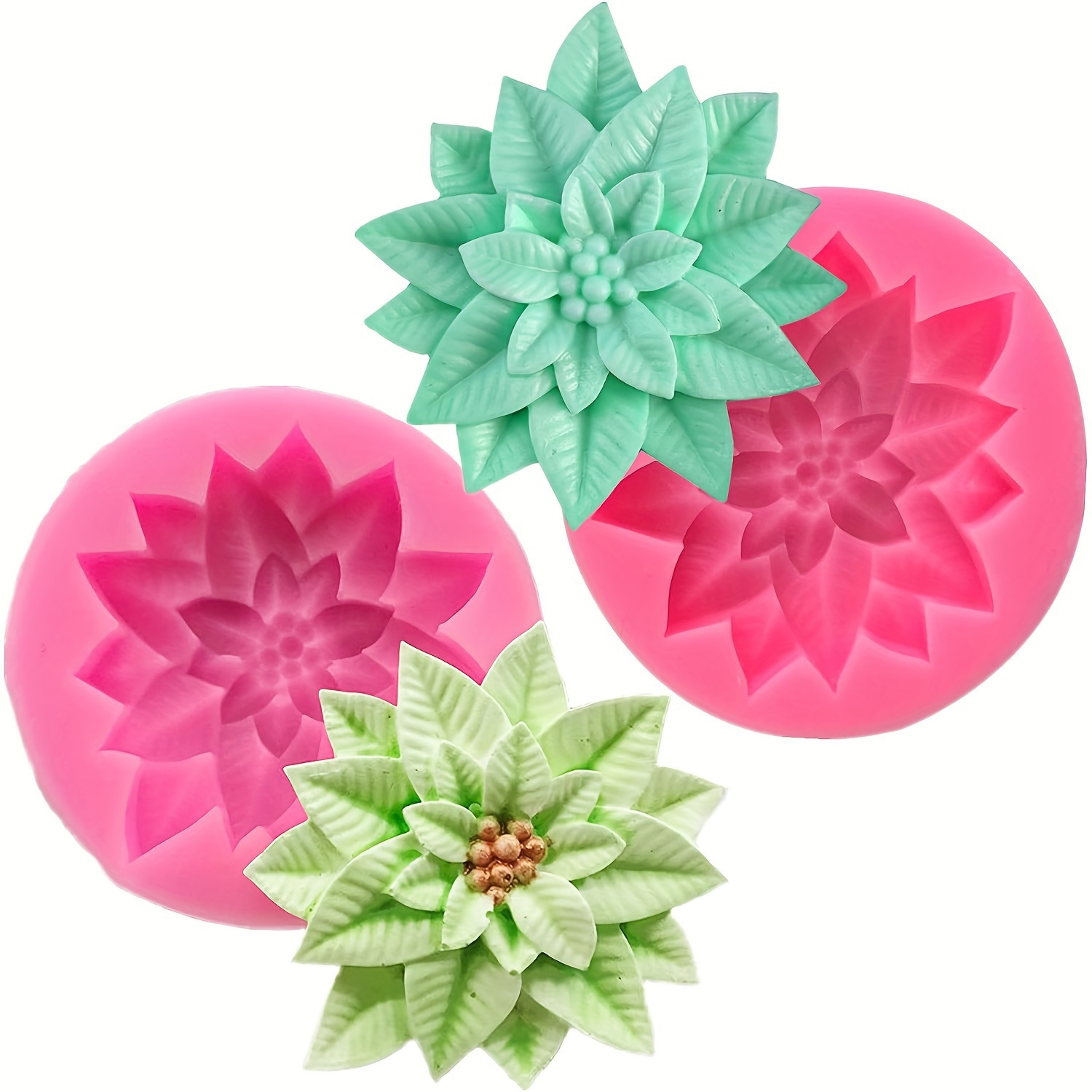 

2pcs Holly Leaf Silicone Mold For Fondant Chocolate Decorating Baking Candle Soap Pastry Polymer Clay Christmas Decoration