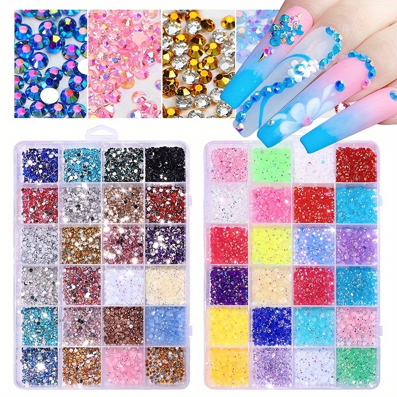 

3500 pièces de strass ronds en résine à dos plat, colorés, pour la décoration des ongles en 3D, accessoires de bricolage, boîte de rangement de tailles mélangées.