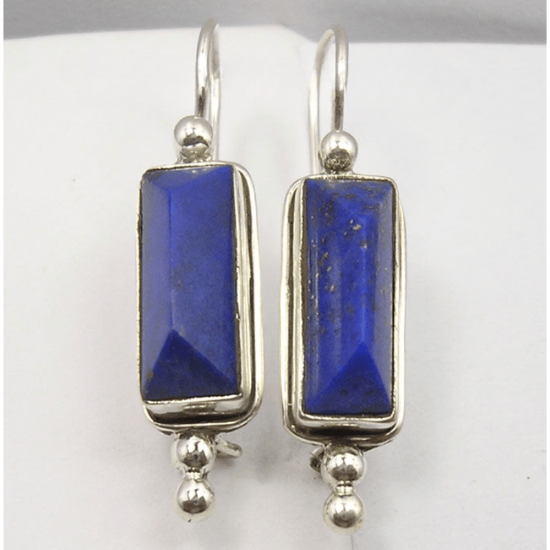 

Vintage Style Drop Earrings, Blue Rectangular Gemstone With Silver Dangle, Statement Jewelry For Anniversary & Birthday Gift, Party And Evening Wear, Holiday Fashion Accessory