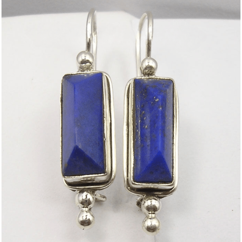 

Vintage Style Drop Earrings, Blue Rectangular Gemstone With Dangle, Statement Jewelry For Anniversary & Birthday Gift, Party And Evening Wear, Holiday Fashion Accessory