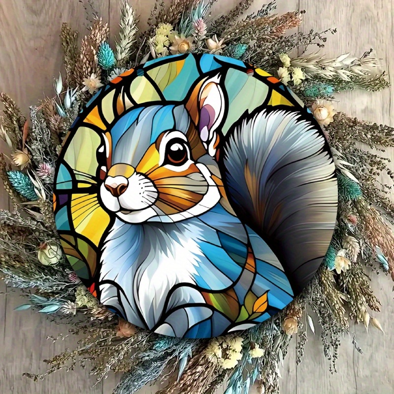 

Acrylic Squirrel Hanging Ornament, 15cm Circular Wall Decoration With Stained Glass Animal Design For Home Living Room Decor And Gifts