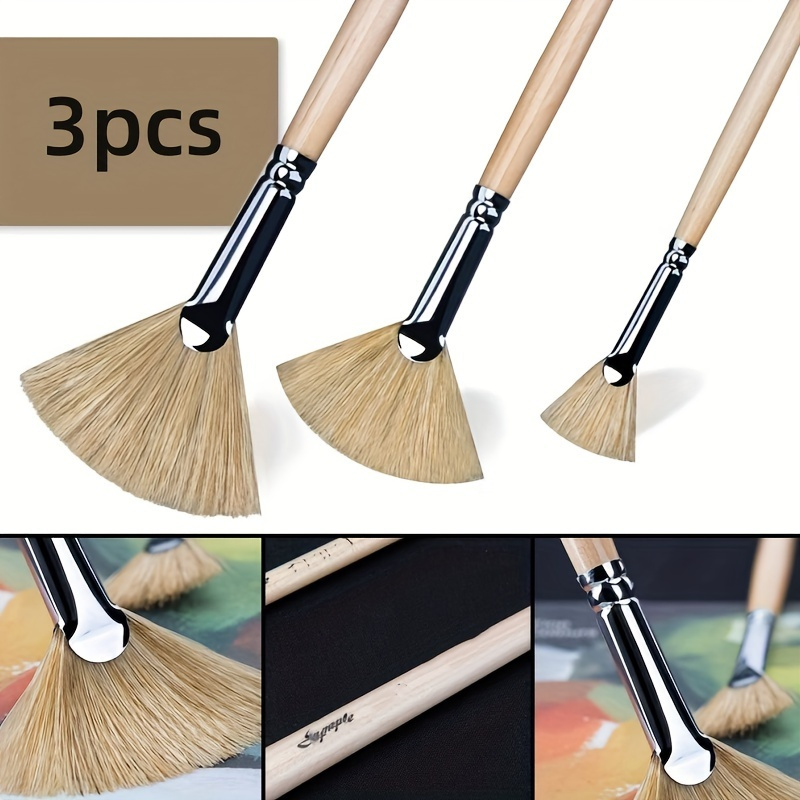 

3pcs Sokuci Artist Fan Brushes Set, Long- Wooden Handle Paintbrushes For Oil & Acrylic Painting