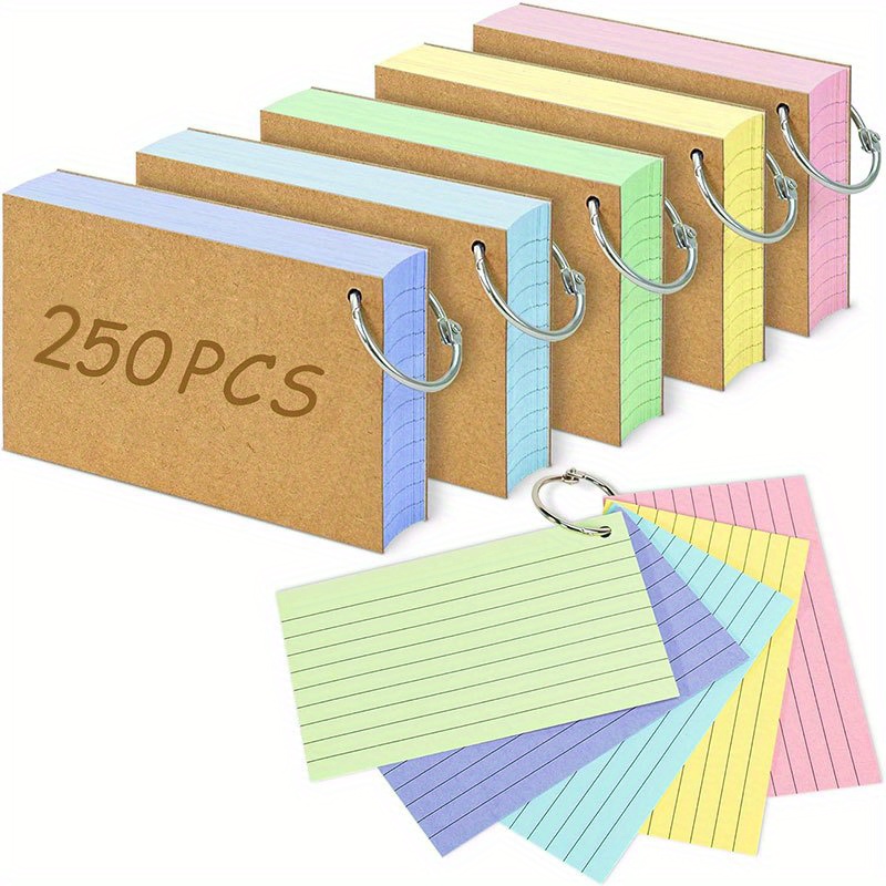 

exam-ready" 250-piece Premium Colored Index Cards, 3x5 Inches With Ring Binder - Double-sided Lined Flashcards For Study & Learning, Ideal For Teens In School And College
