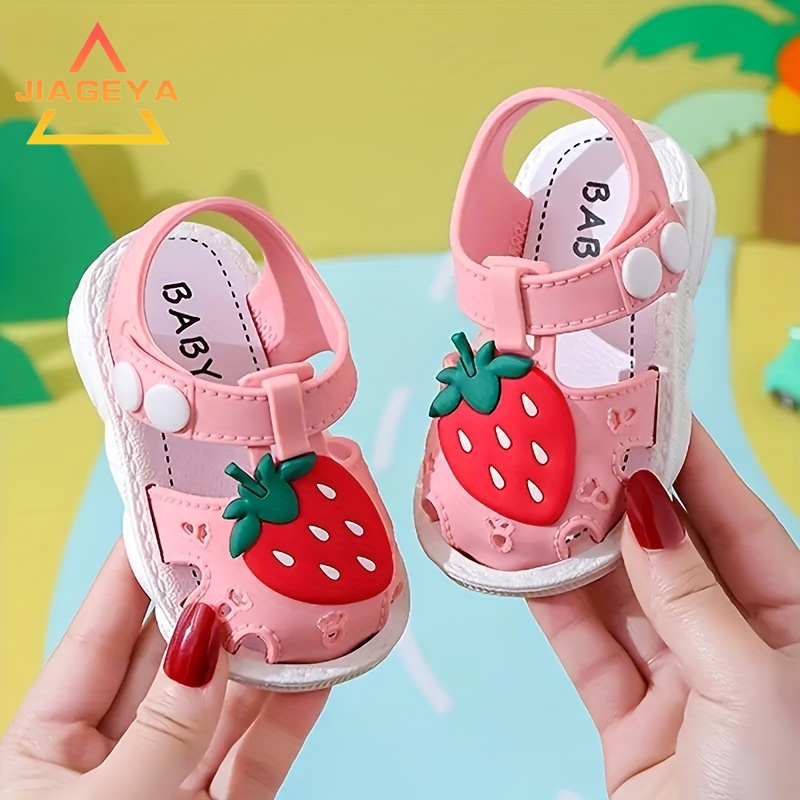 

Adorable Strawberry Cartoon Sandals For Girls - Breathable, Non-slip & All-season, Perfect Fit With Hook And Loop Fastener