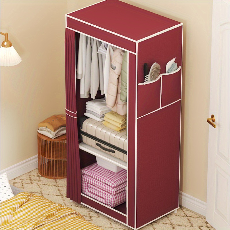 

versatile" Easy-assemble Folding Clothes Storage Wardrobe - Dustproof, Non-woven Fabric With Steel Frame For Hanging Clothes & Accessories