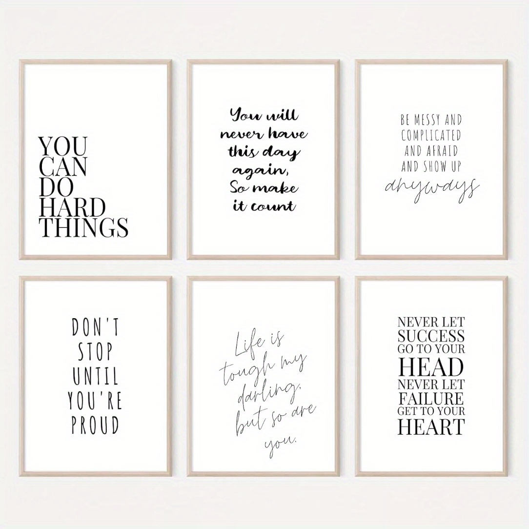 

6-piece Inspirational Quote Wall Art Set - Frameless Motivational Posters For Office, Classroom & Home Decor, 8x10 Inches